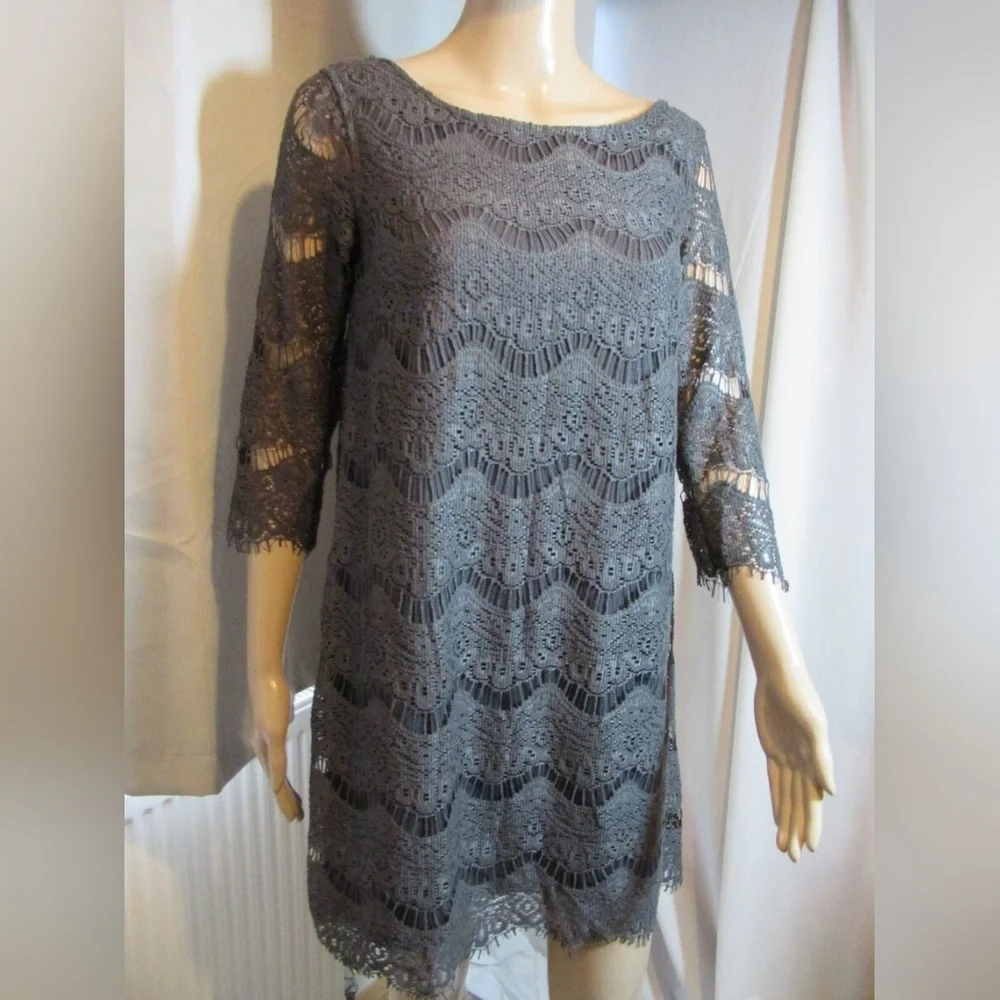 ZARA Whimsigoth M Fairy Boho black crochet cocktail Shift 3/4‎ sleeves dress